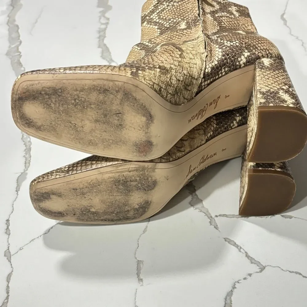 Sam Edelman Women’s Block Heels Snakeskin Square Toe CODIE Ankle Boots Size 8